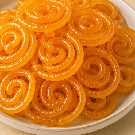 Crisp, syrupy Jalebi Indian sweet at Kathiyawadi Kitchen in Winnipeg, MB
