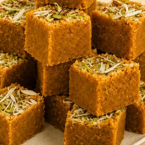 Traditional Gujarati Mohanthal sweet at Kathiyawadi Kitchen in Winnipeg, MB