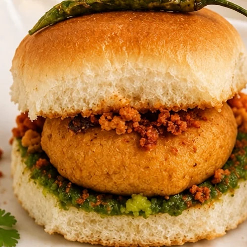 Vadapav, spiced potato vada in a soft pav, at Kathiyawadi Kitchen in Winnipeg, MB