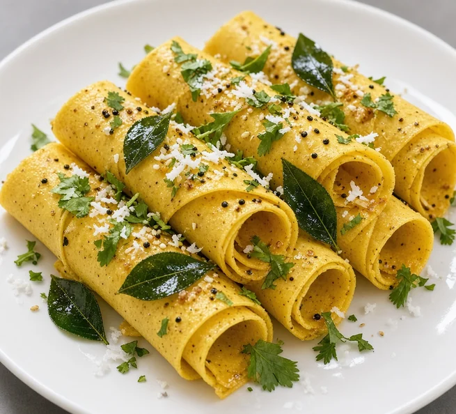 Khandvi, Gujarati farsan at Kathiyawadi Kitchen, Winnipeg MB