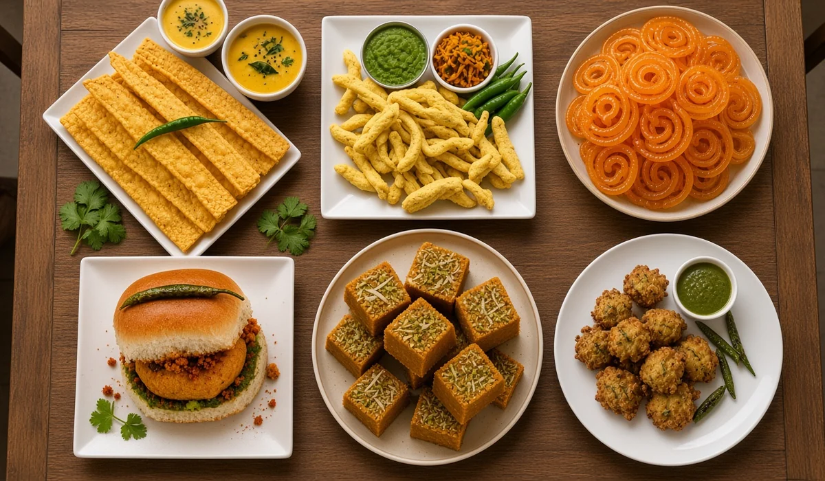 A table of Gujarati farsan and mithai from Kathiyawadi Kitchen in Winnipeg